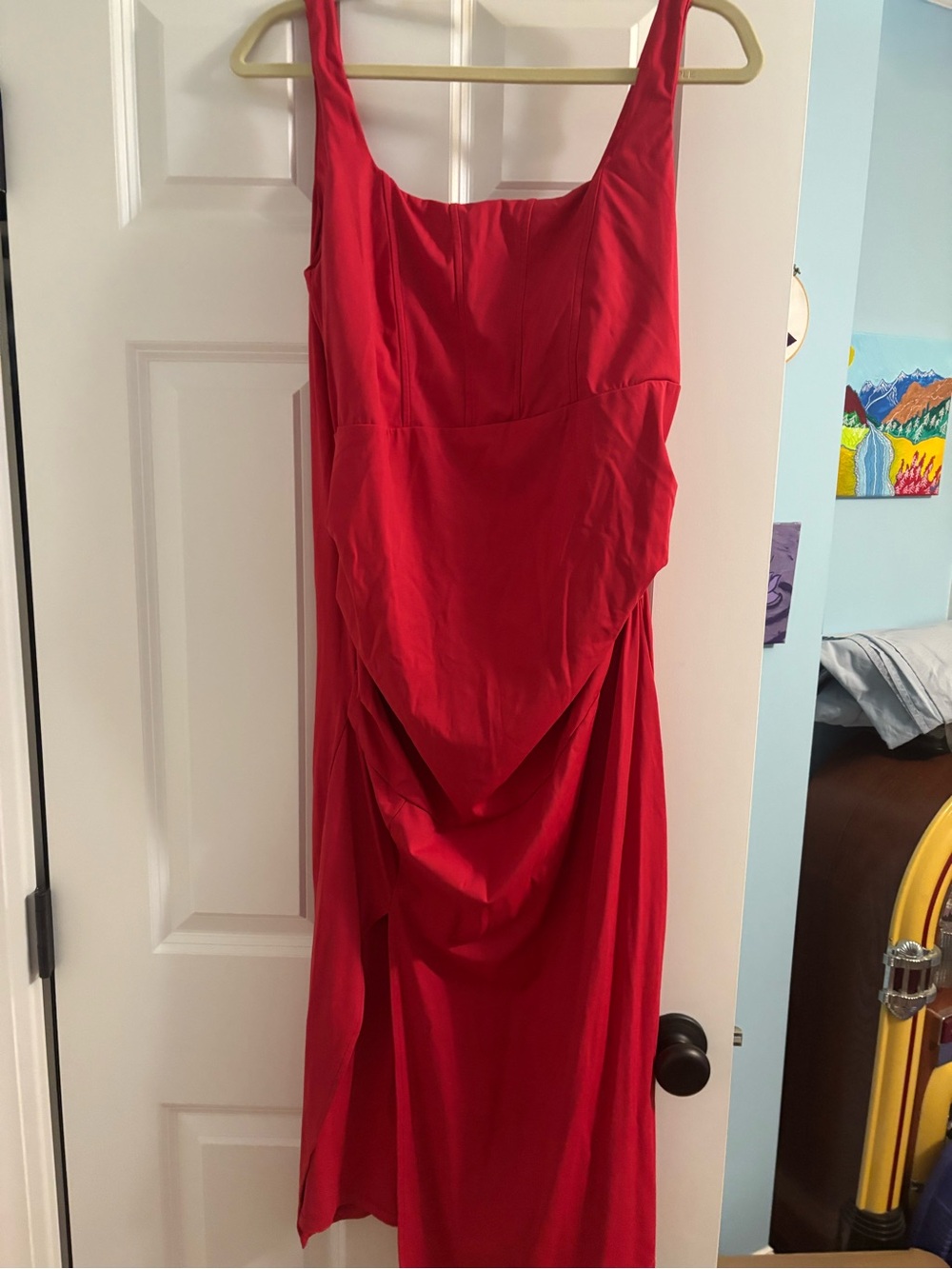 HALARA Red Sleeveless Draped Midi Dress